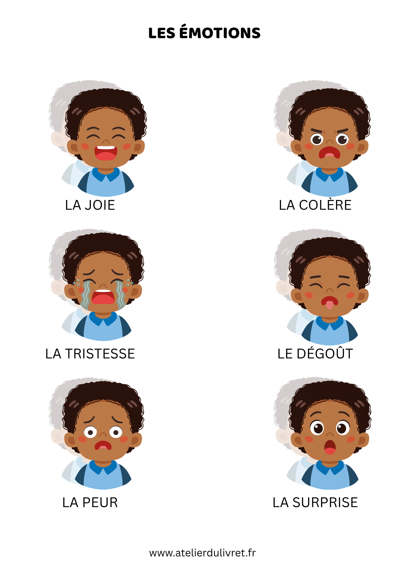 Fiche - Emotions garçon (peau foncée)