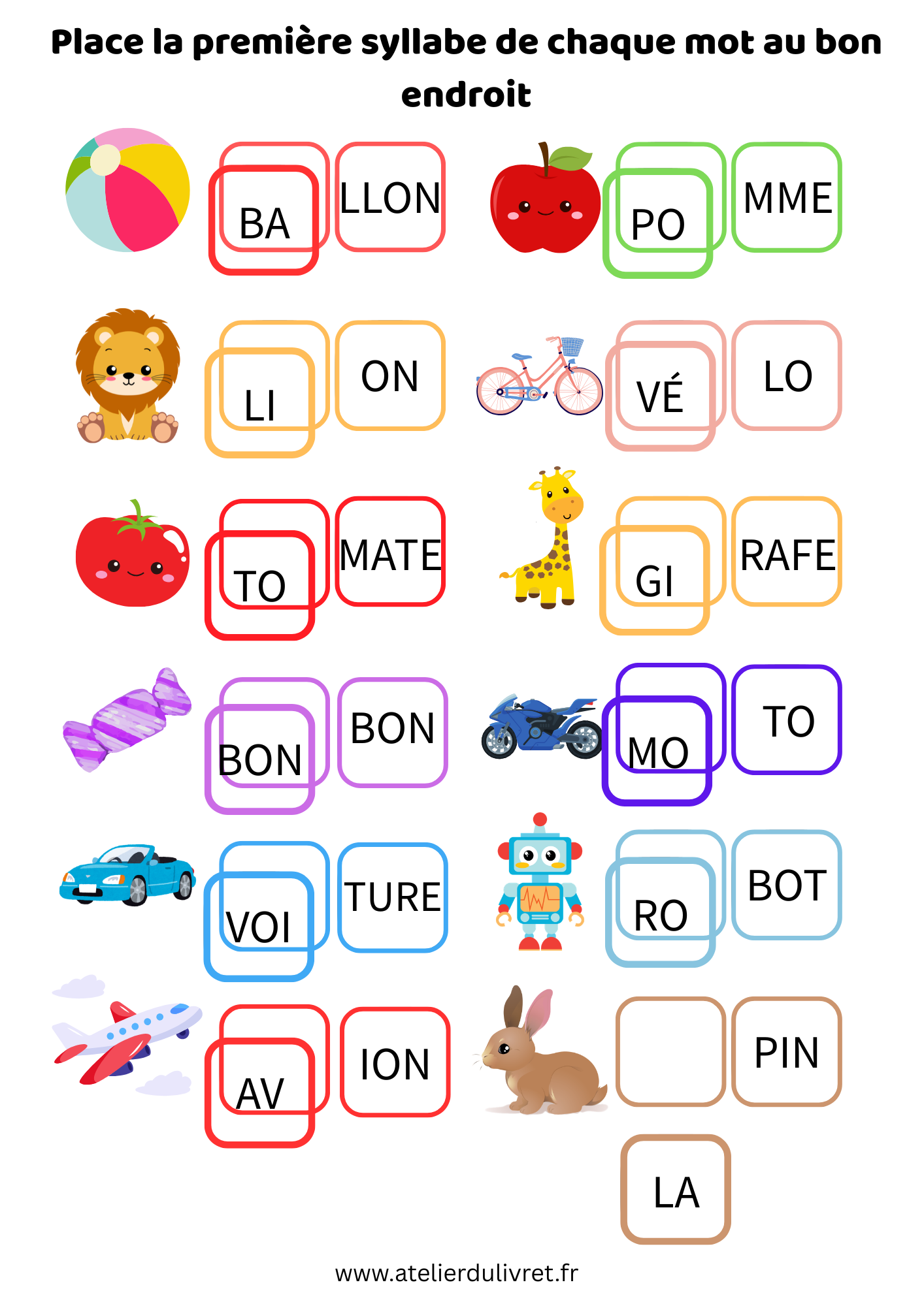 Fiche - Je trouve la première syllable