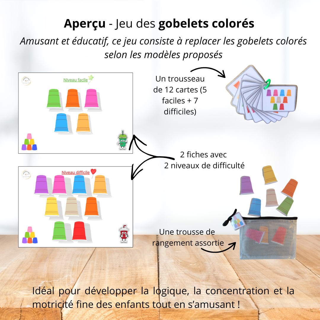 Jeu de logique - Les gobelets colorés